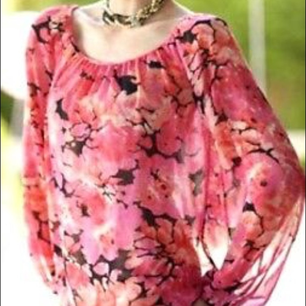 CAbi sheer blouse rose floral peasant size medium